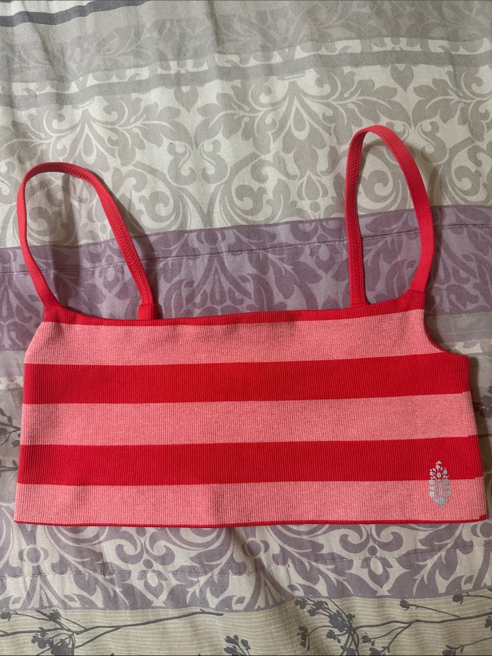 Free People Pink & Red Striped Ribbed Bandeau Tank